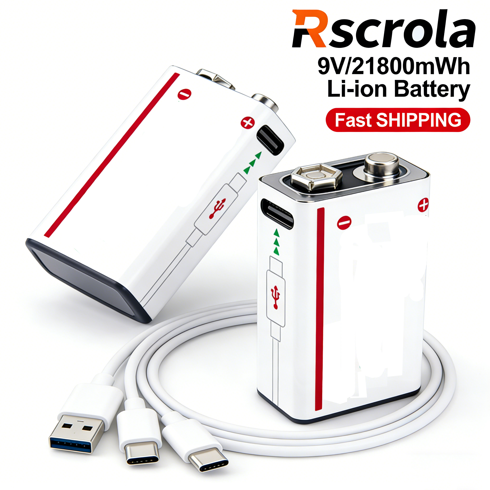 Smoke Detector Interconnected - 21800mWh High Capacity Long-Lasting 9V Rechargeable