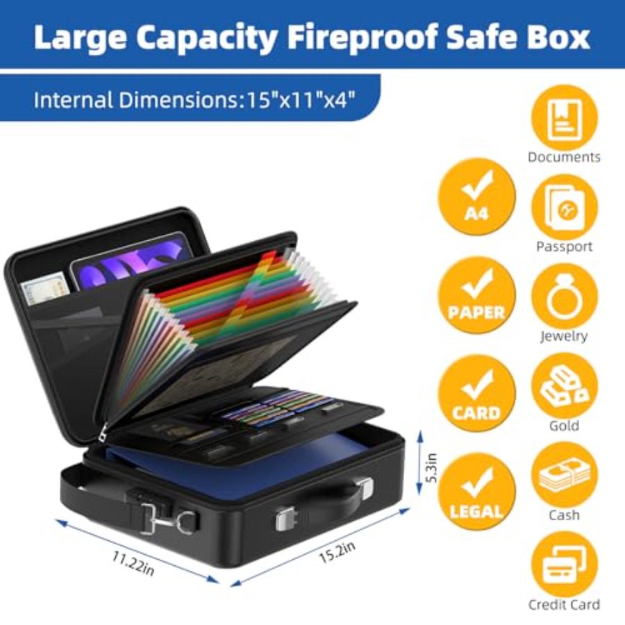 Fireproof Document Box with Lo - Fire Safe Document reseña y precio