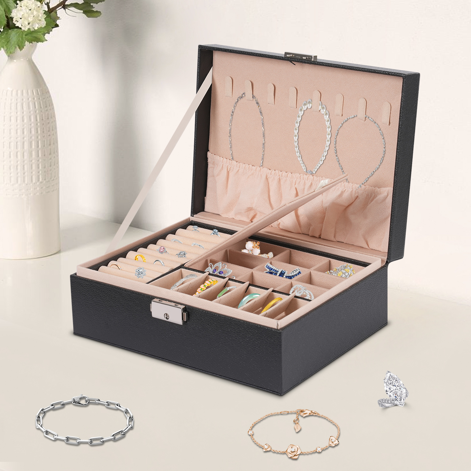 Double-Layer PVC Jewelry Box R - Lockbox Key Secure reseña y precio